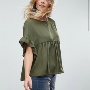 Asos smock top with ruffle sleeve
